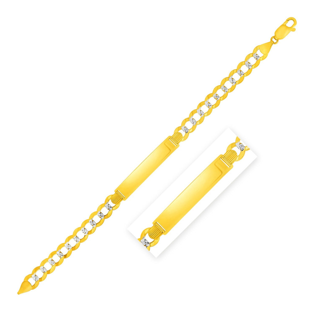 14k Two-Tone Gold 8 1/2 inch Men's Curb Chain ID Bracelet with White Pave