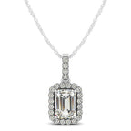 Halo Pendant With Emerald Center Diamond in 14k White Gold (1 1/5 cttw)