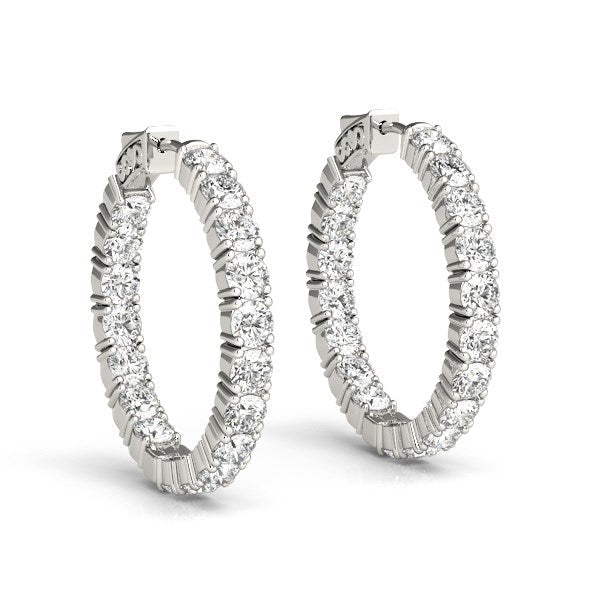 14k White Gold Two-Sided Prong Set Diamond Hoop Earrings (3 1/2 cttw)