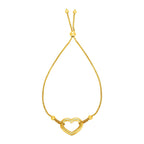 Adjustable Bracelet with Shiny Open Heart in 14k Yellow Gold