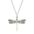 18k Yellow Gold and Sterling Silver Dragonfly Design Pendant
