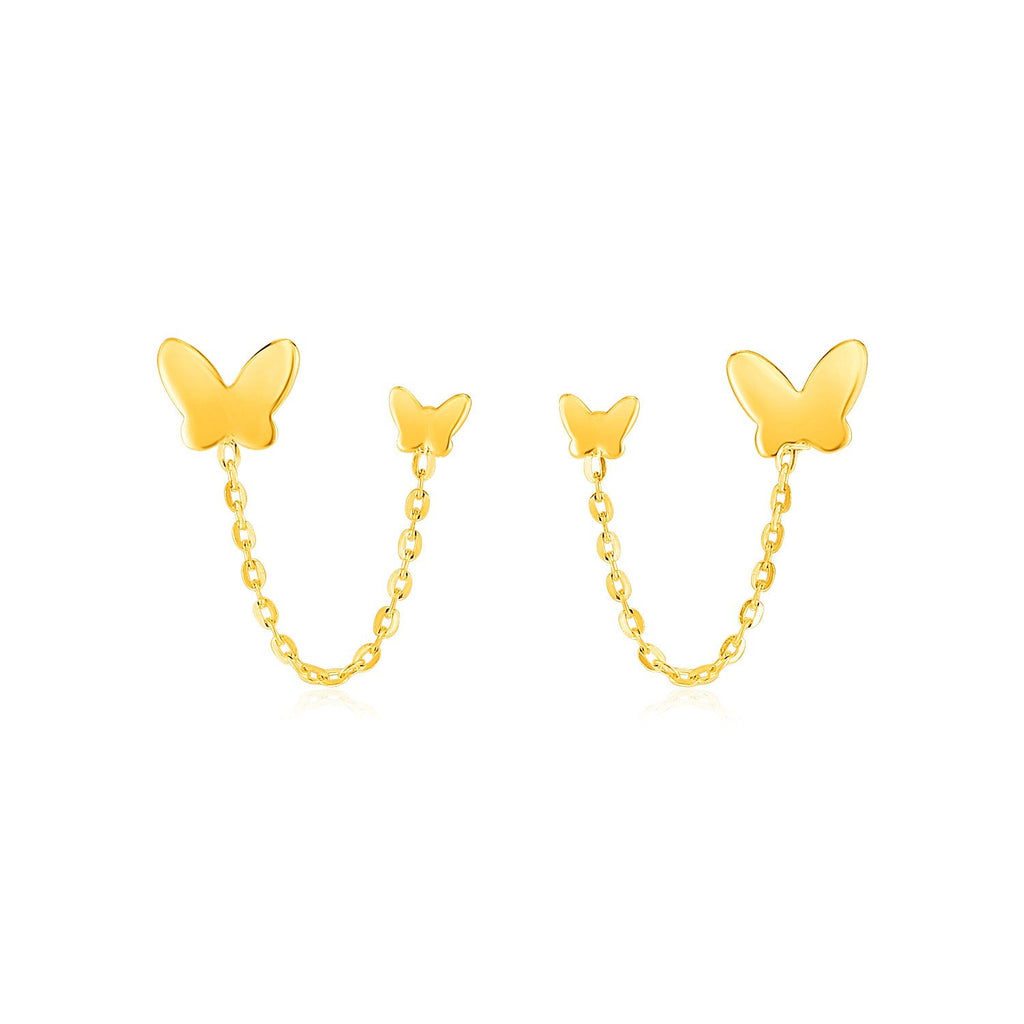 14k Yellow Gold Two-Hole Post Earrings with Butterflies