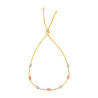 14k Tri-Color Gold Textured Oval Station Lariat Style Bracelet