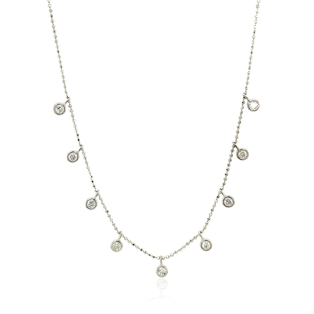 14K White Gold Necklace with Round Diamond Charms