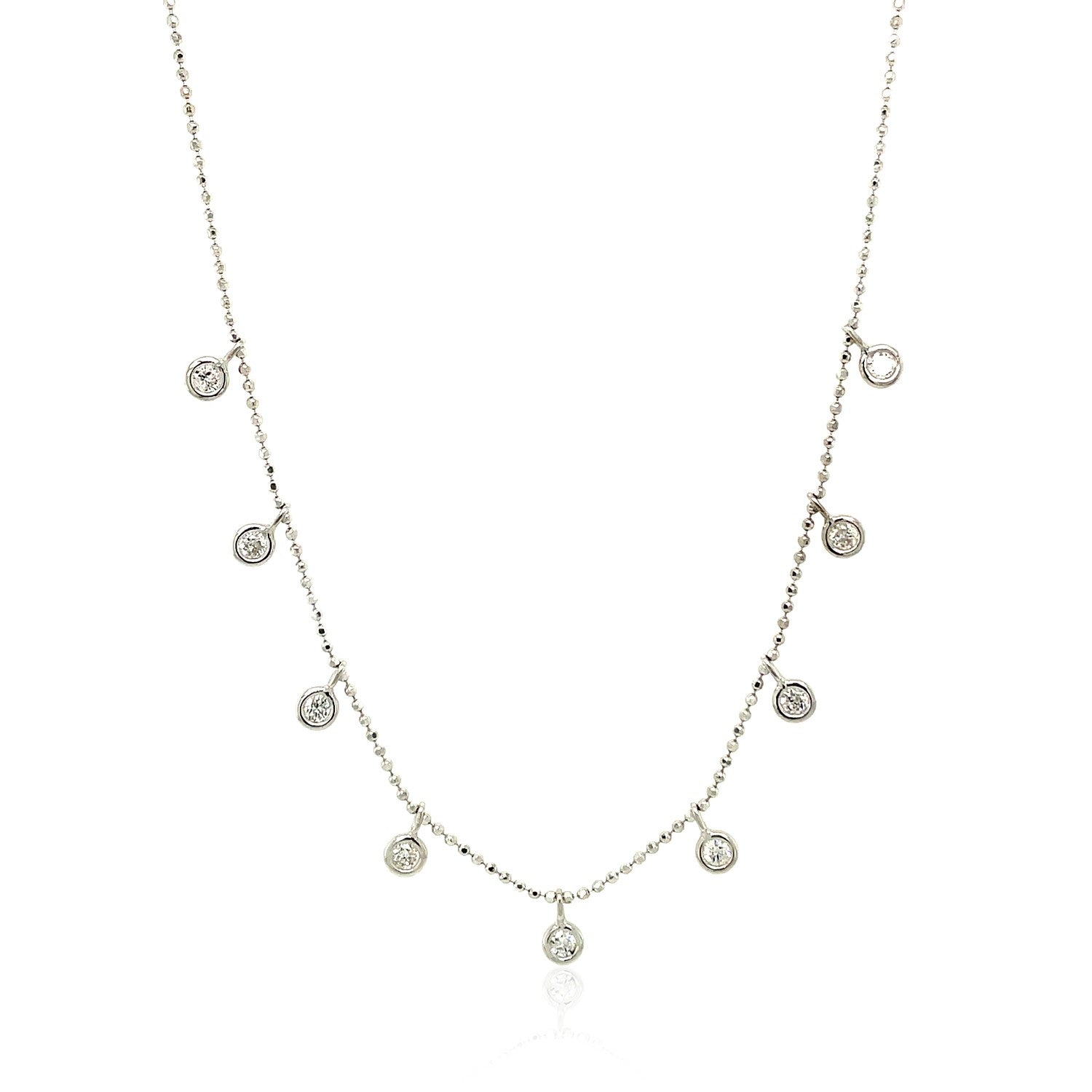 14K White Gold Necklace with Round Diamond Charms