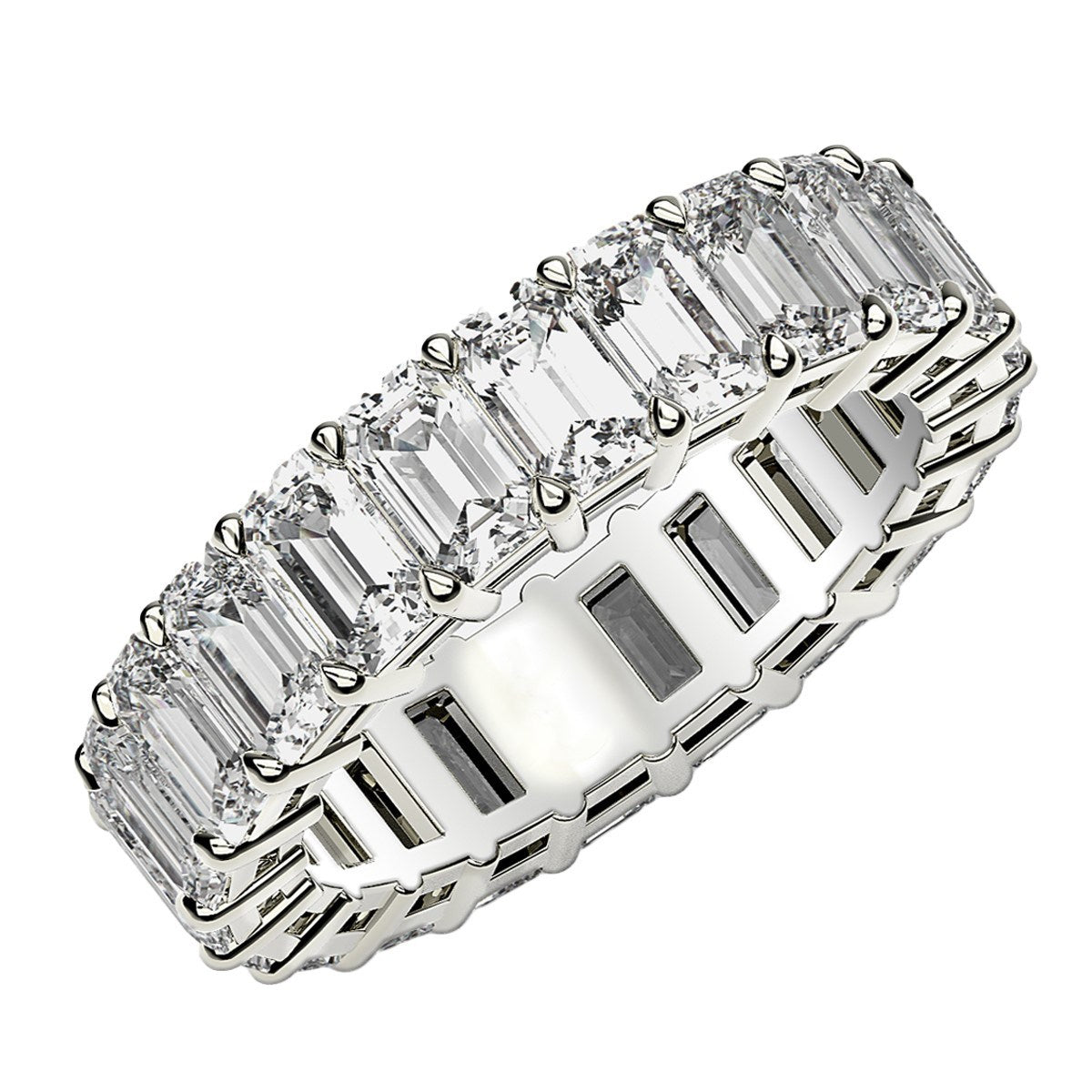 Anillo de eternidad de diamantes cultivados en laboratorio de corte esmeralda en oro blanco de 14k (4 ct. tot. FG/VS2)
