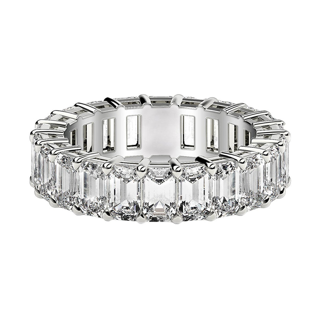 Anillo de eternidad de diamantes cultivados en laboratorio de corte esmeralda en oro blanco de 14k (4 ct. tot. FG/VS2)