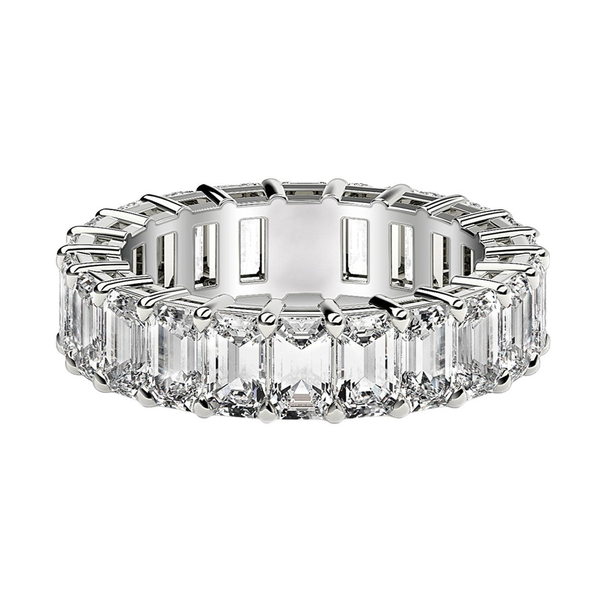 Anillo de eternidad de diamantes cultivados en laboratorio de corte esmeralda en oro blanco de 14k (4 ct. tot. FG/VS2)