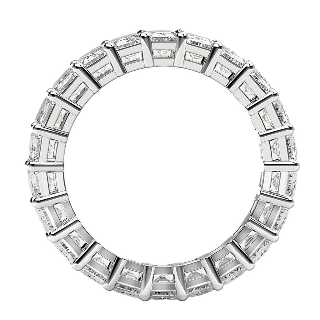 Anillo de eternidad de diamantes cultivados en laboratorio de corte esmeralda en oro blanco de 14k (4 ct. tot. FG/VS2)