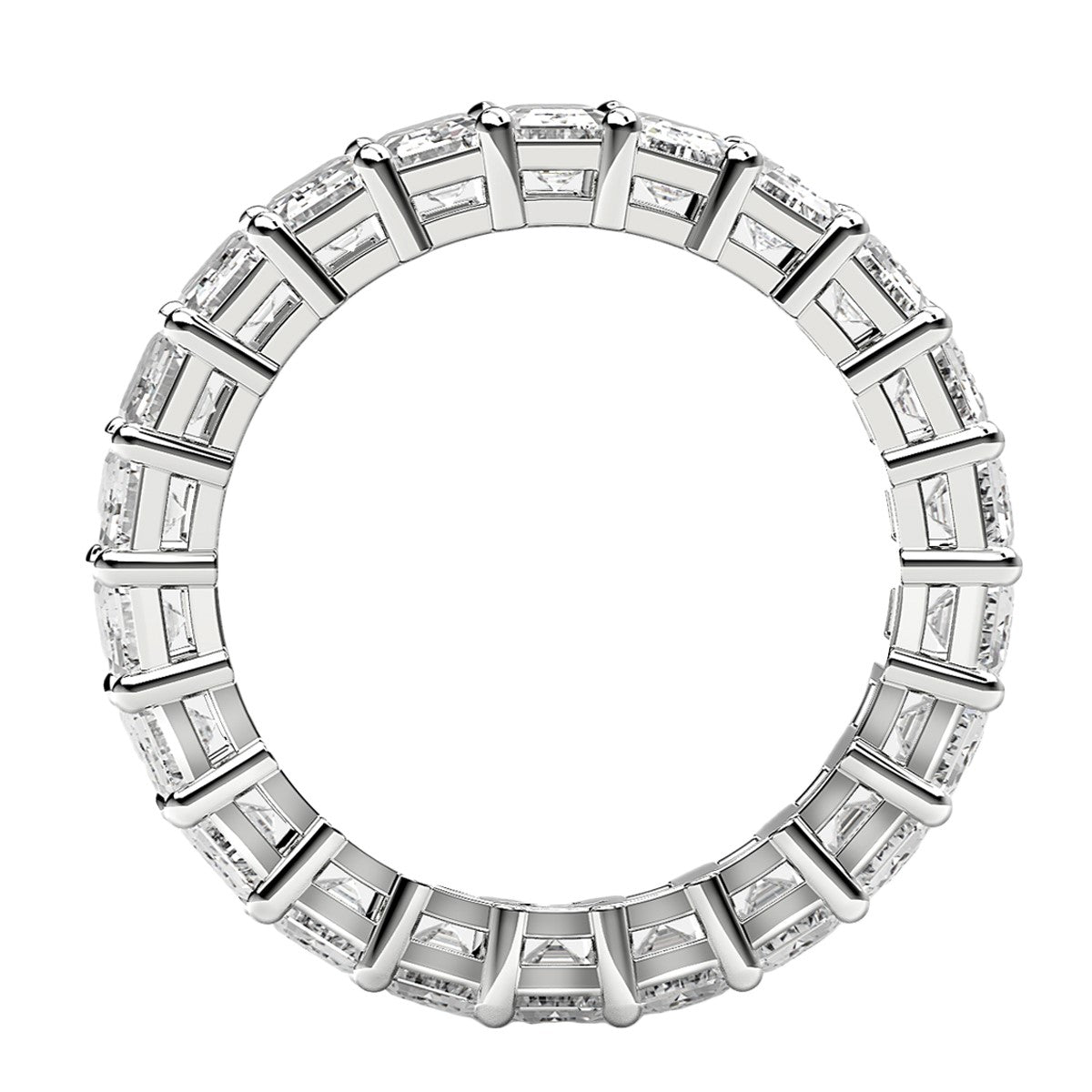 Anillo de eternidad de diamantes cultivados en laboratorio de corte esmeralda en oro blanco de 14k (4 ct. tot. FG/VS2)