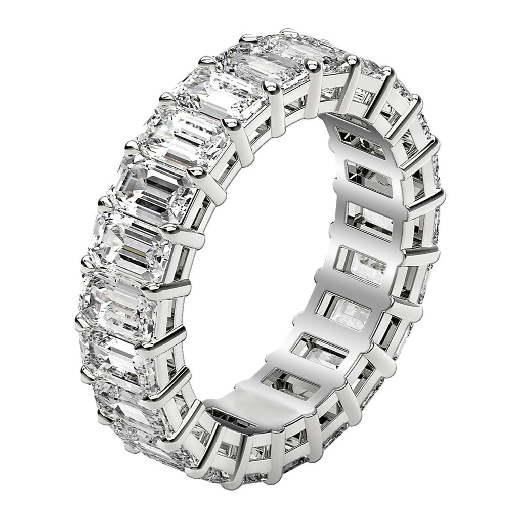 Anillo de eternidad de diamantes cultivados en laboratorio de corte esmeralda en oro blanco de 14k (4 ct. tot. FG/VS2)