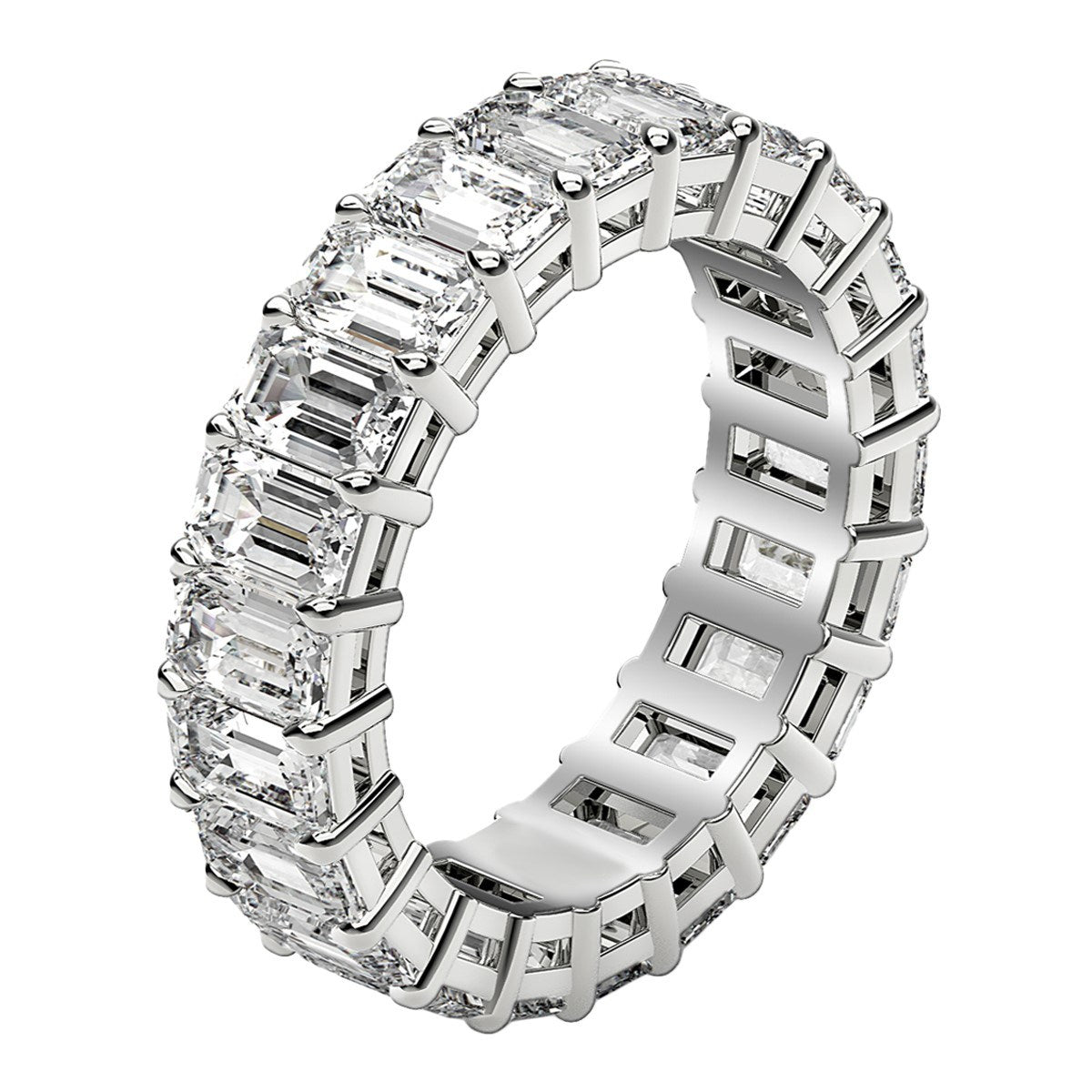 Anillo de eternidad de diamantes cultivados en laboratorio de corte esmeralda en oro blanco de 14k (4 ct. tot. FG/VS2)