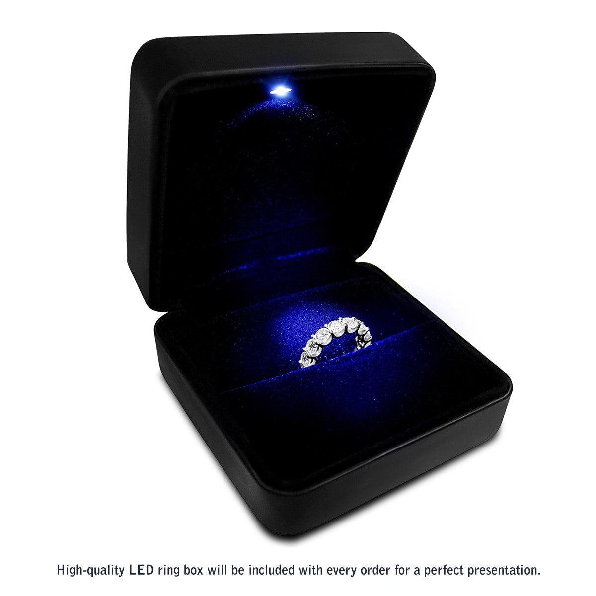 Anillo de eternidad de diamantes cultivados en laboratorio de corte esmeralda en oro blanco de 14k (4 ct. tot. FG/VS2)
