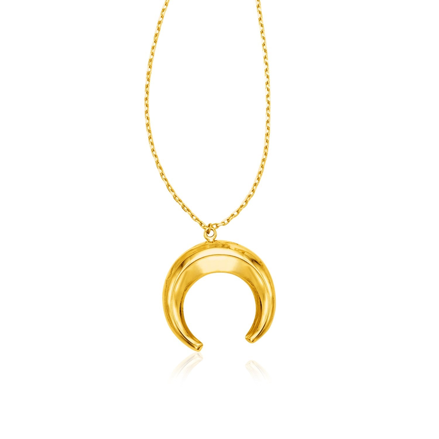 14k Yellow Gold 17-inch Necklace with Domed Moon Motif Pendant