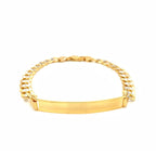 14k Two Tone Gold 8 1/2 inch Mens Narrow Curb Chain ID Bracelet with White Pave