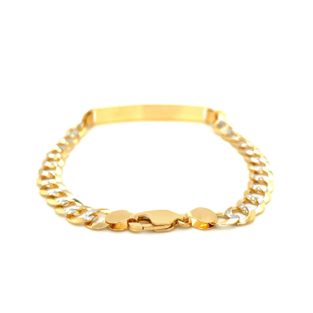 14k Two-Tone Gold 8 1/2 inch Men's Narrow Curb Chain ID Bracelet with White Pave