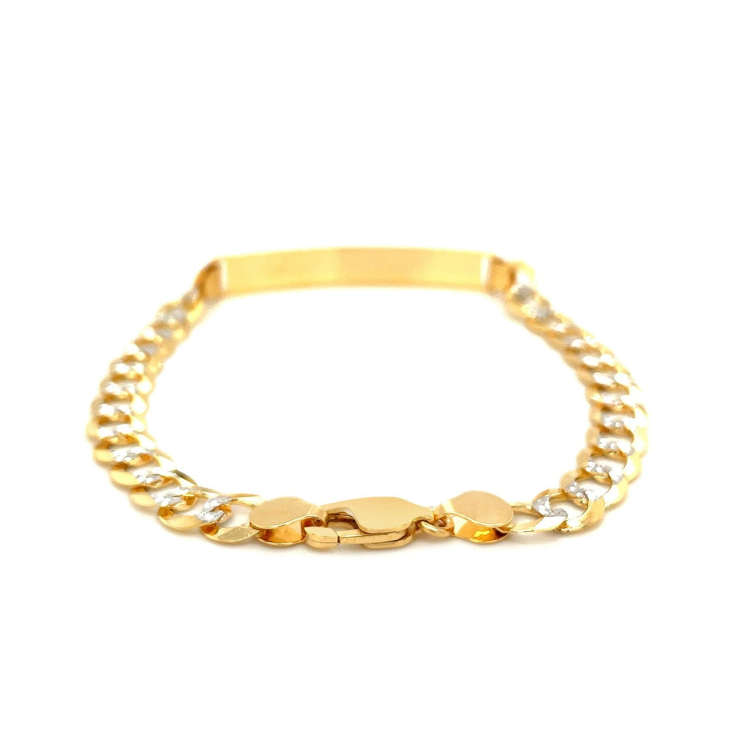 14k Two-Tone Gold 8 1/2 inch Men's Narrow Curb Chain ID Bracelet with White Pave