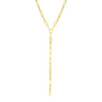14k Yellow Gold Paperclip Chain Lariat Necklace