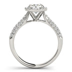 14k White Gold Halo Diamond Engagement Ring with Pave Band (1 1/3 cttw)