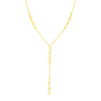 14K Yellow Gold Lariat Necklace with Paperclip Chain Stations