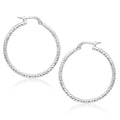 14k White Gold Textured Round Tube Hoop Earrings