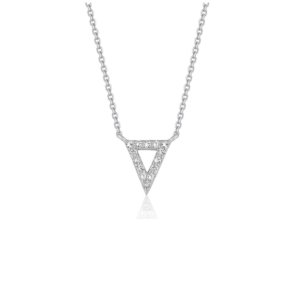 Colgante en forma de triángulo invertido con diamante, en oro blanco de 14k