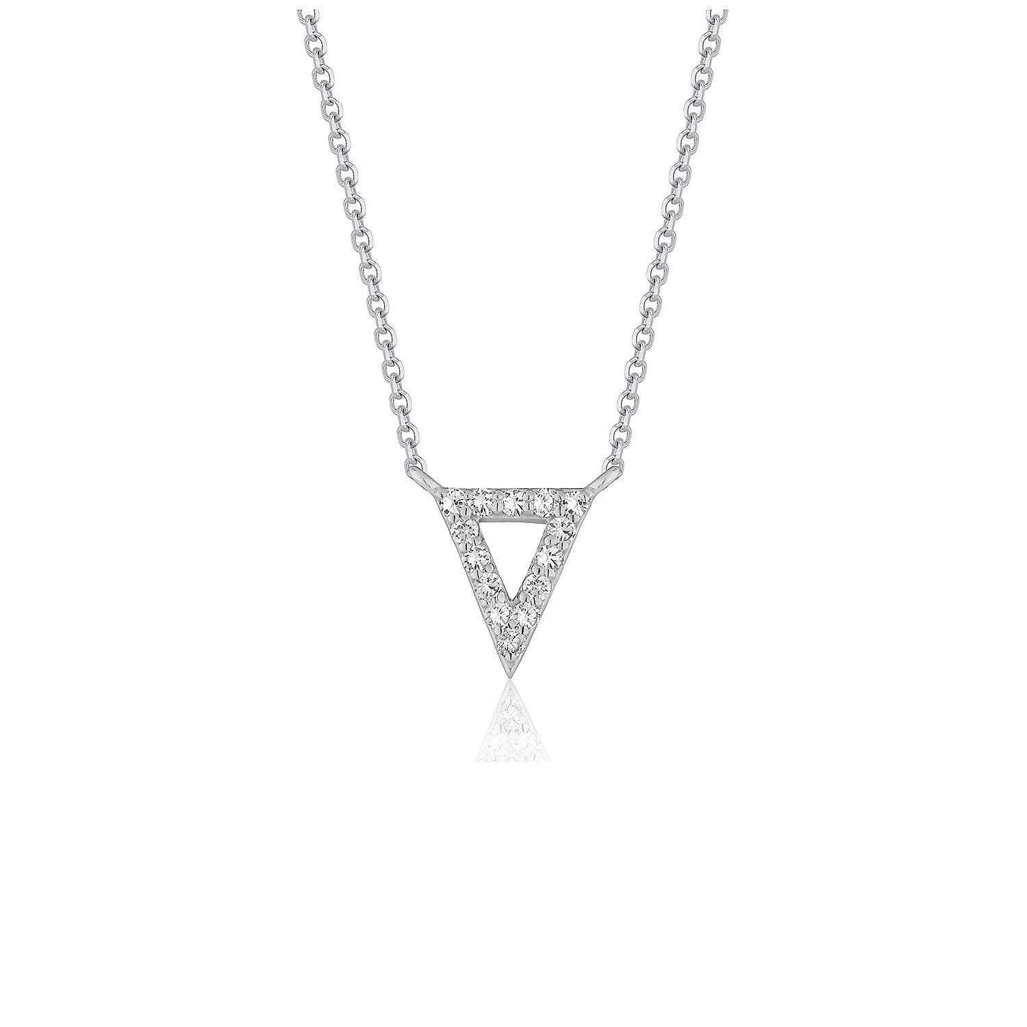 Colgante en forma de triángulo invertido con diamante, en oro blanco de 14k