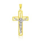14k Two-Tone Gold Cross with Corpus Pendant