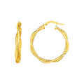 14k Yellow Gold Two-Part Textured Twisted Round Hoop Earrings