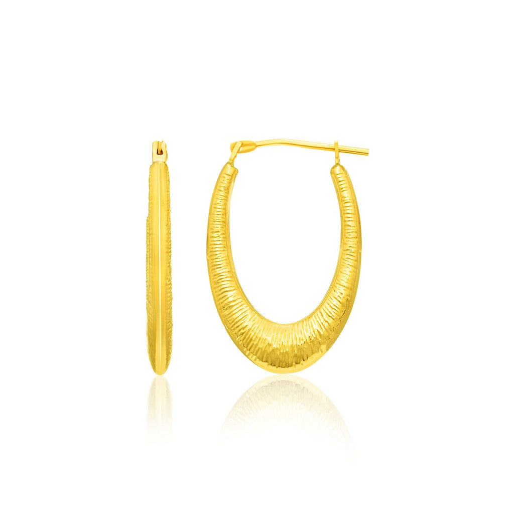 14k Yellow Gold Graduated Textured Hoop Earrings