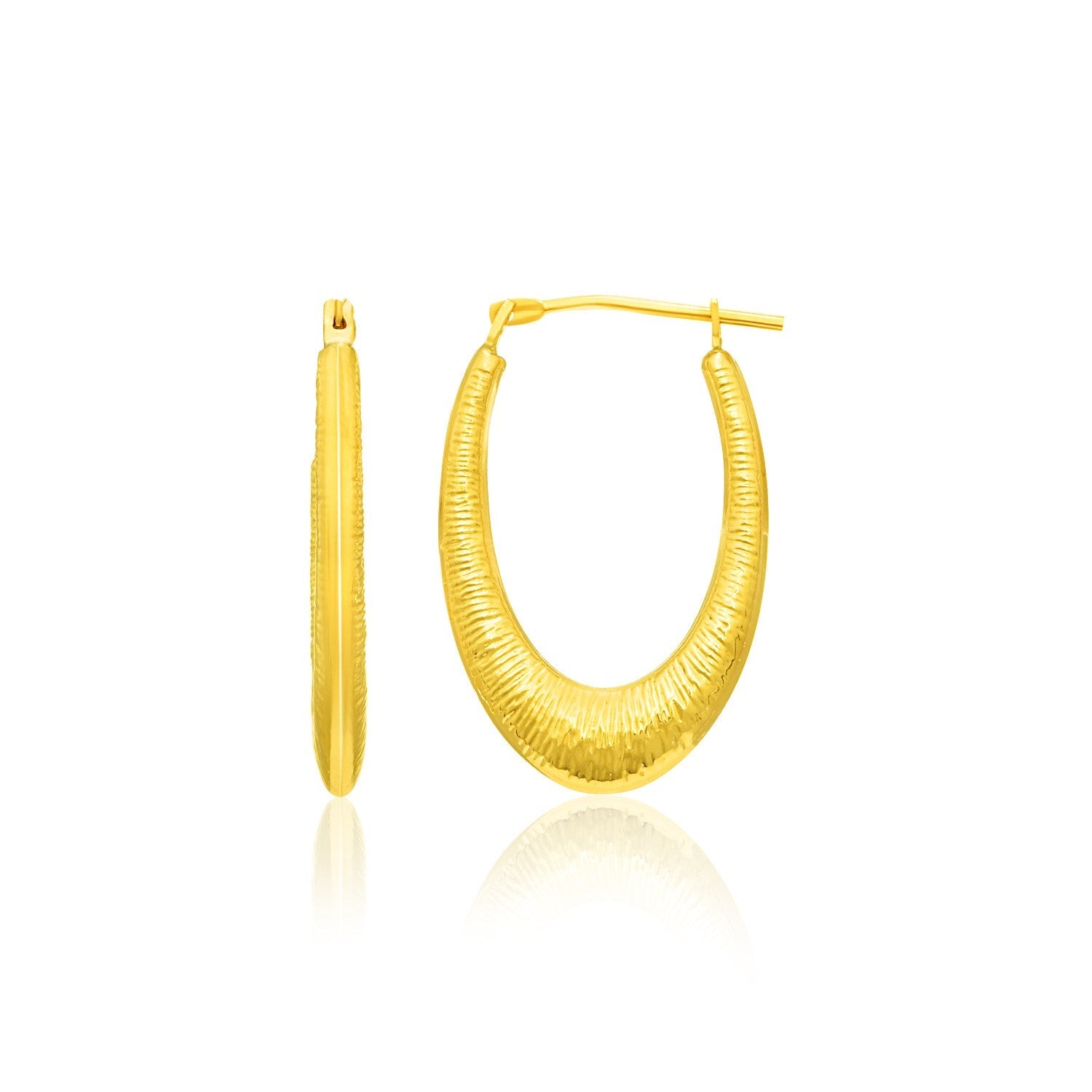 14k Yellow Gold Graduated Textured Hoop Earrings