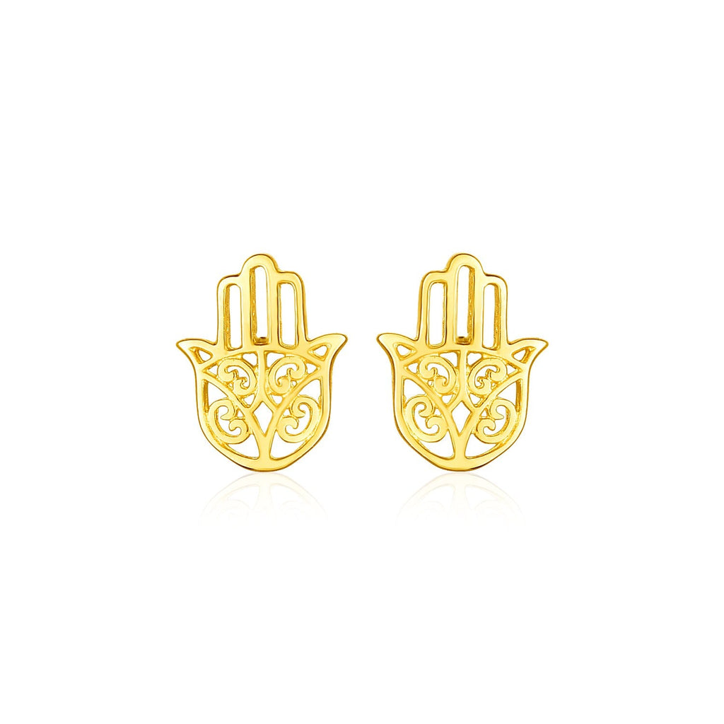14k Yellow Gold Polished Hamsa Hand Post Earrings