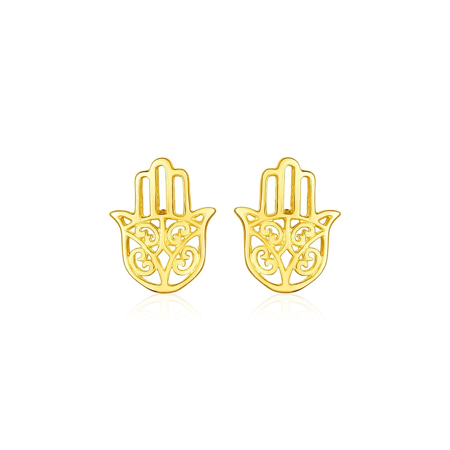 14k Yellow Gold Polished Hamsa Hand Post Earrings