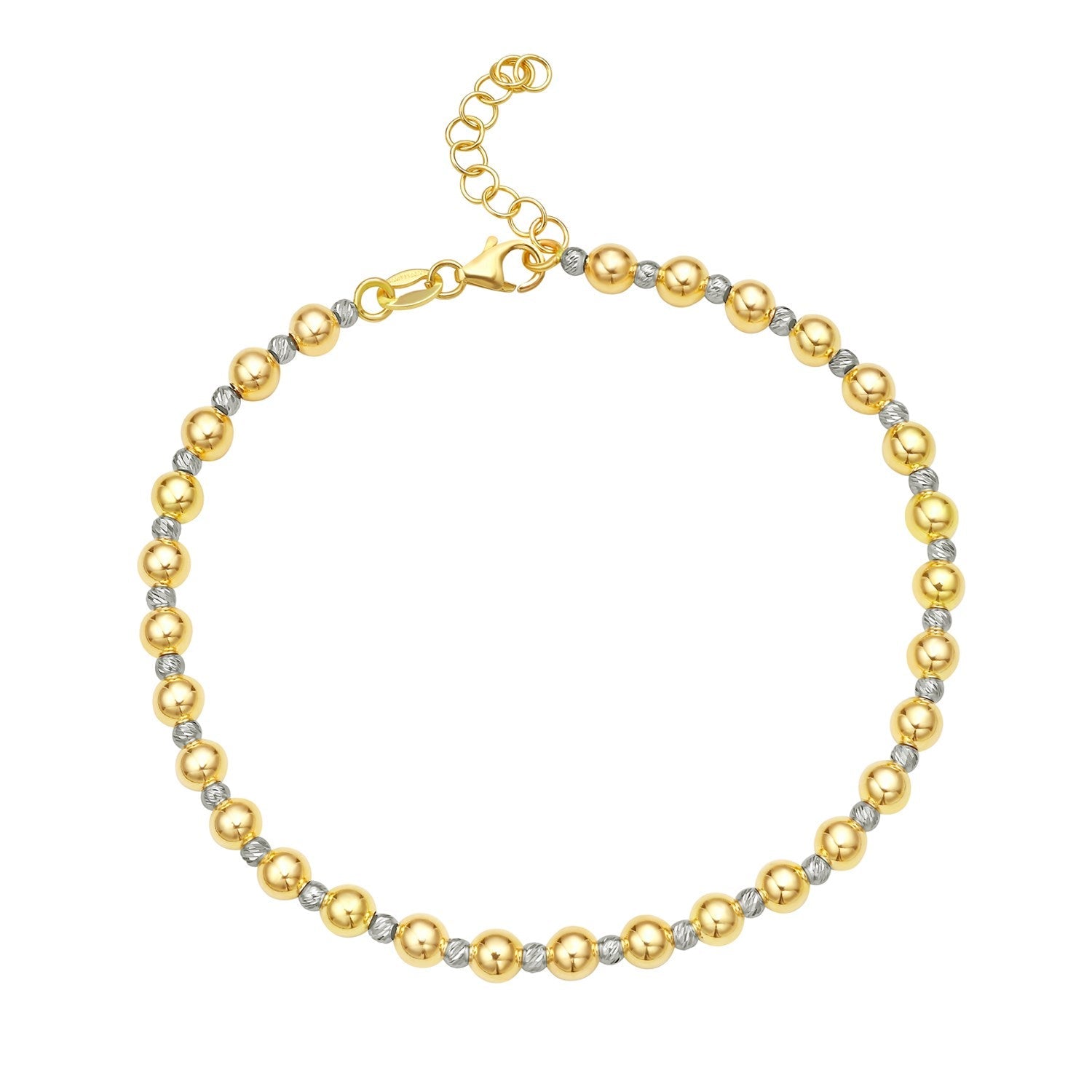 14k Two-Tone Gold Polished Diamond-Cut Bead Bracelet (4.00 mm)