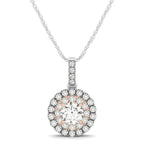 Round Shape Halo Diamond Pendant in 14k White and Rose Gold (1/2 cttw)