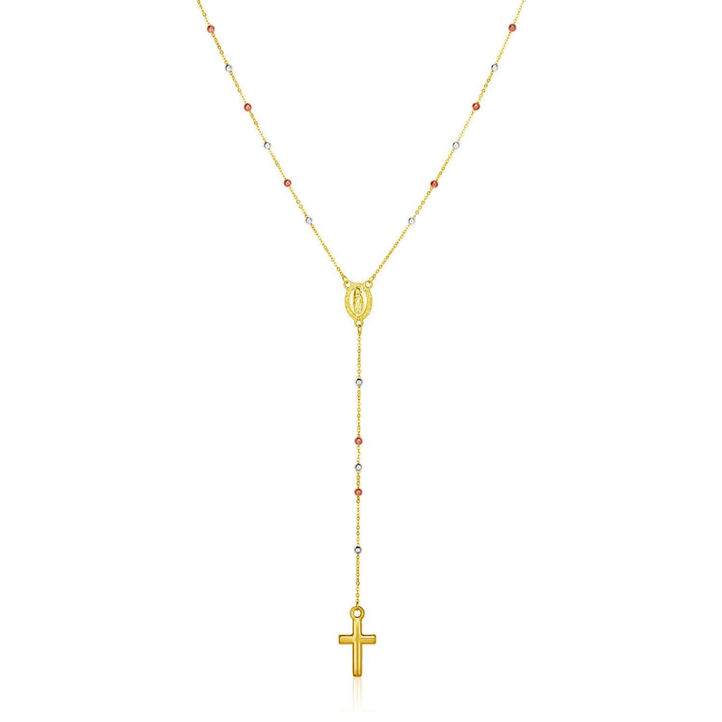 14k Tri-Color Gold Lariat Rosary Necklace