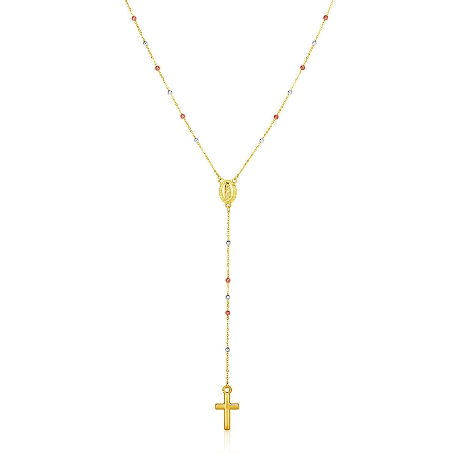 14k Tri-Color Gold Lariat Rosary Necklace