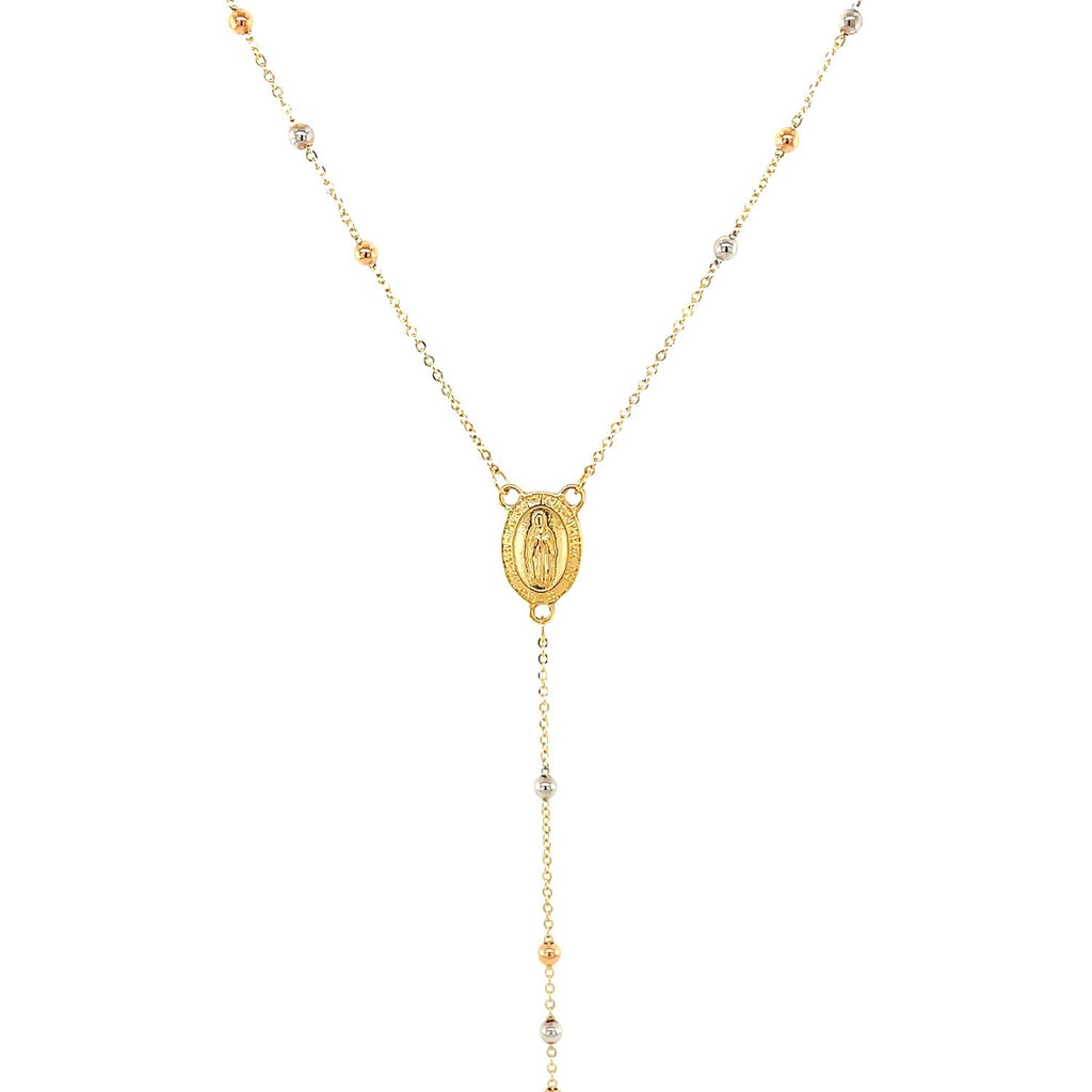 14k Tri-Color Gold Lariat Rosary Necklace
