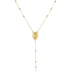 14k Tri Color Gold Lariat Rosary Necklace