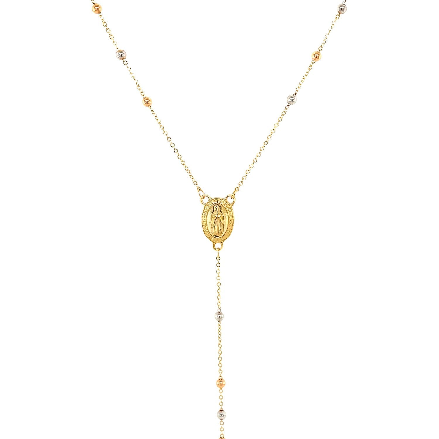14k Tri-Color Gold Lariat Rosary Necklace