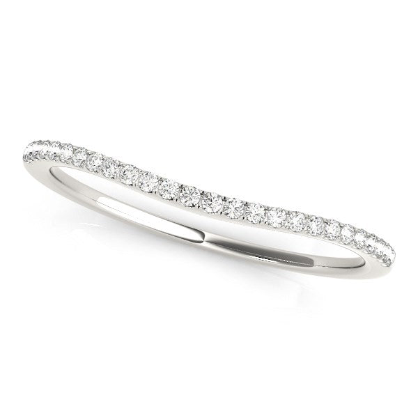 14k White Gold Pave Style Setting Curved Diamond Wedding Band (1/10 ctw)