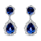 18K White Gold Blue Sapphire and Diamond 2.00 Cttw Diamond Halo Drop and Dangle Earrings (G-H Color, SI1-SI2 Clarity)