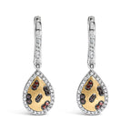 10K Yellow Gold Plated Sterling Silver 1/3 Cttw Multi Color Diamond Pear Shape Dangle Earrings
