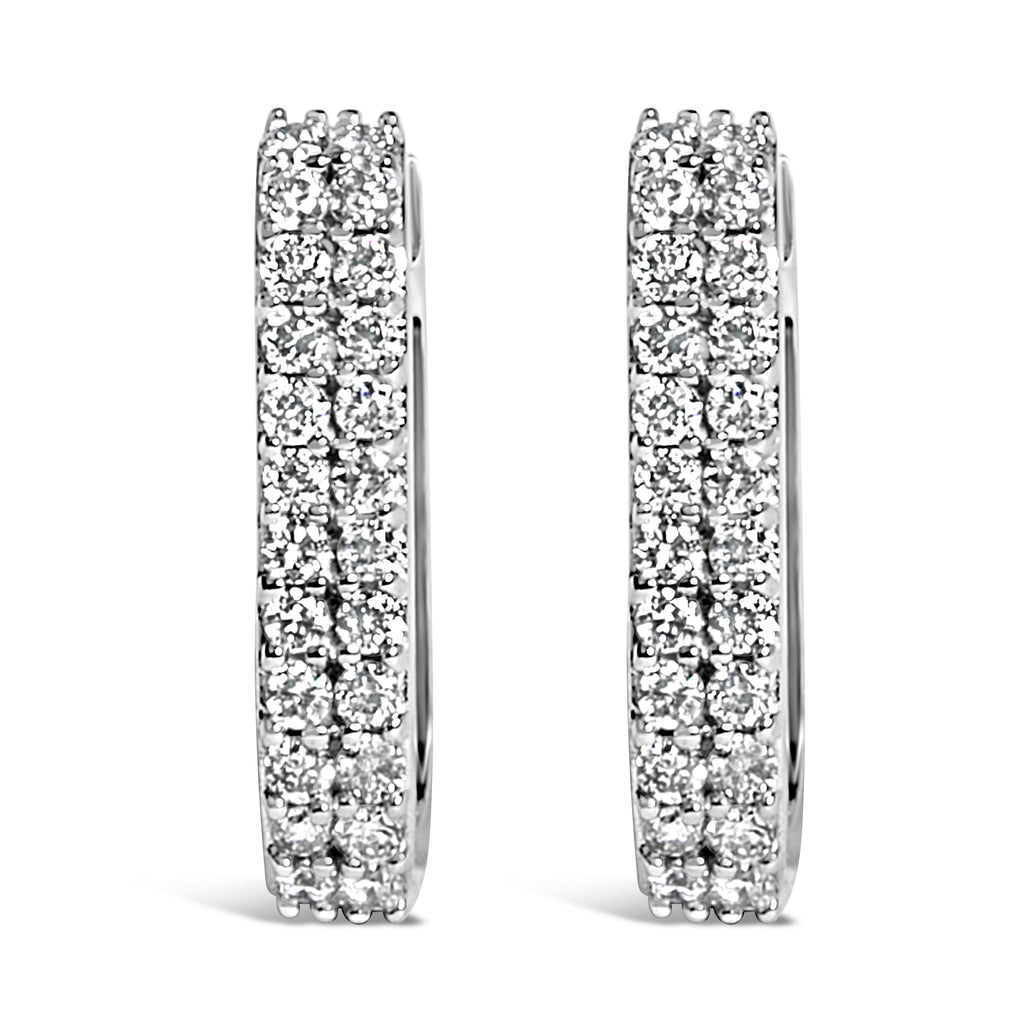 10K White Gold 1/4 Carat Total Weight Lab Grown Diamond Double Row Huggie Hoop Earrings