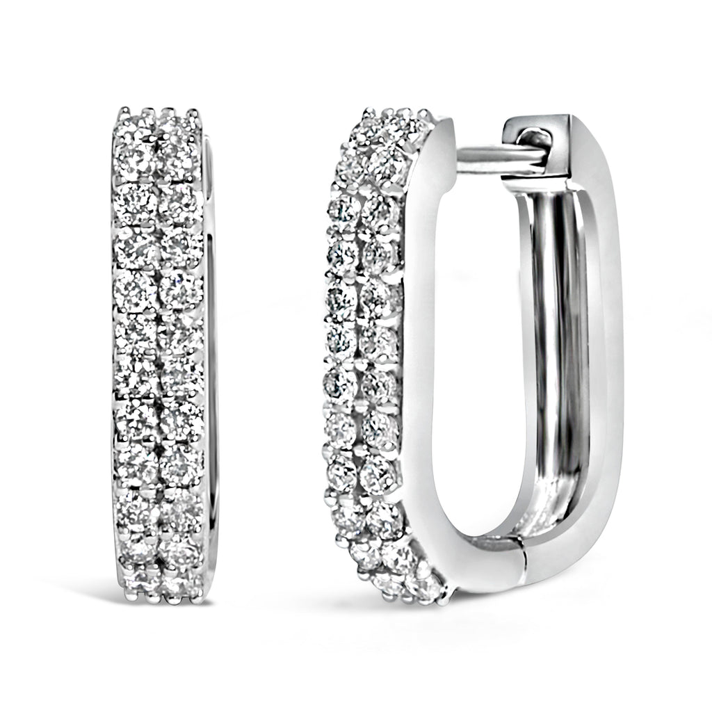 10K White Gold 1/4 Carat Total Weight Lab Grown Diamond Double Row Huggie Hoop Earrings