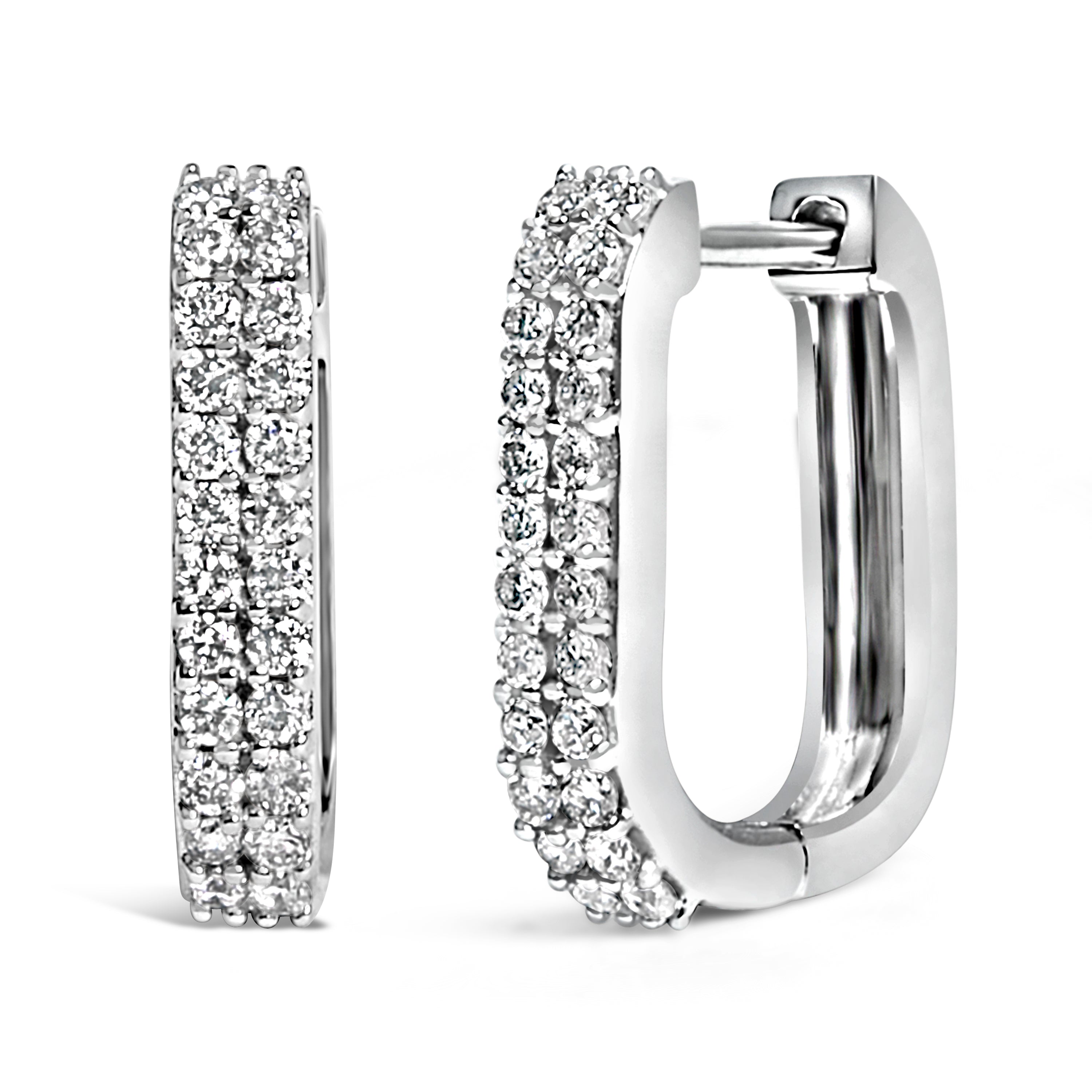 10K White Gold 1/4 Carat Total Weight Lab Grown Diamond Double Row Huggie Hoop Earrings