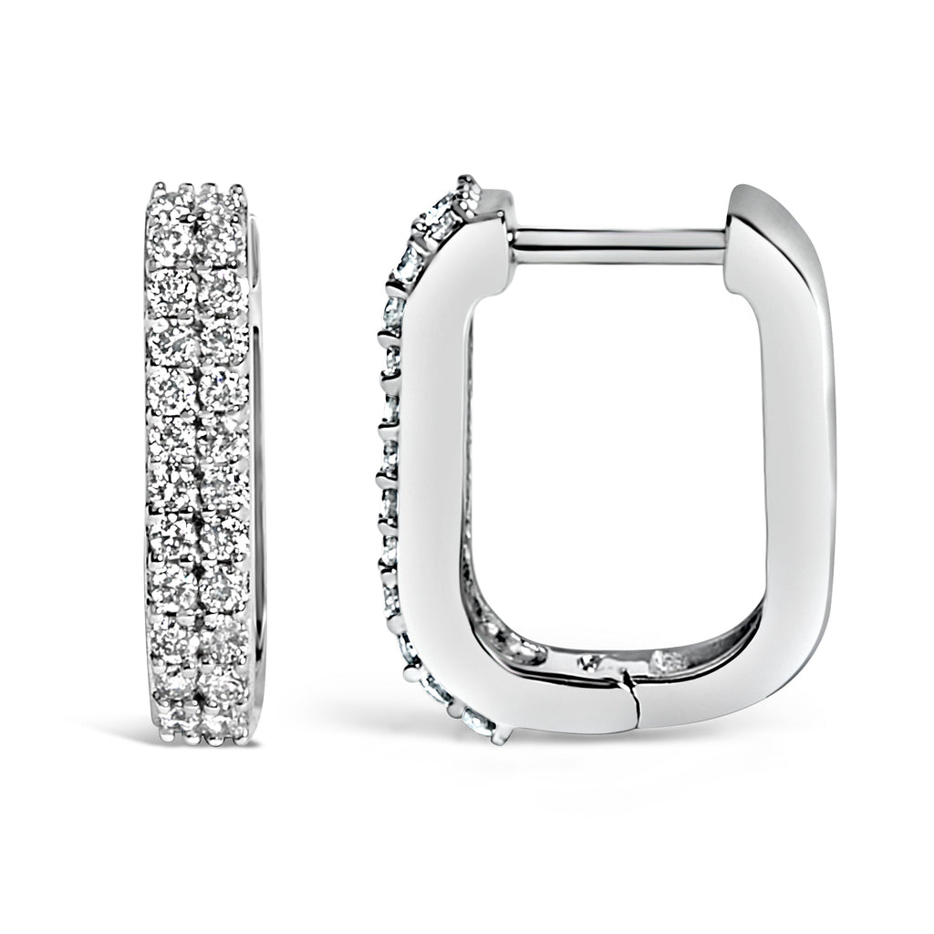 10K White Gold 1/4 Carat Total Weight Lab Grown Diamond Double Row Huggie Hoop Earrings