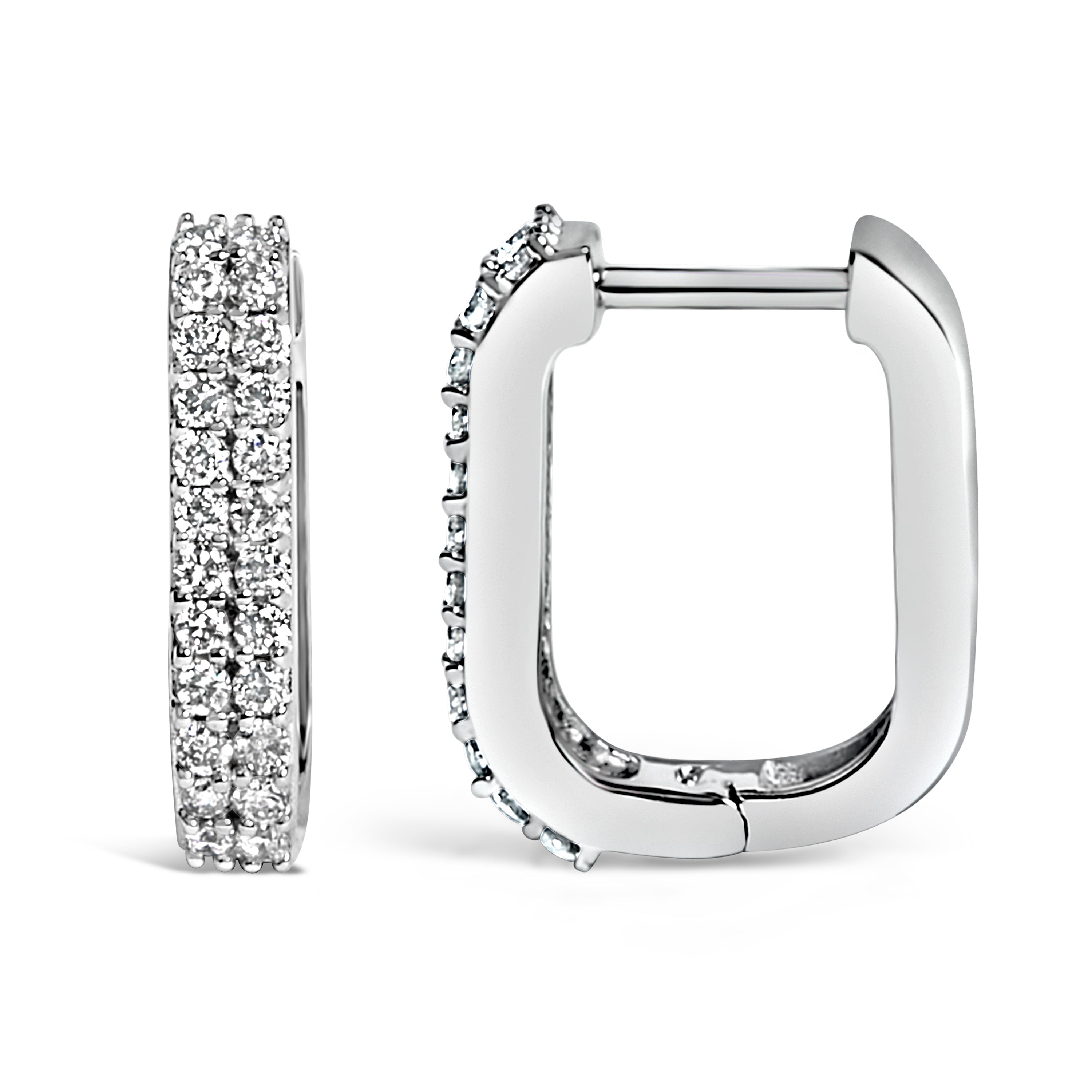10K White Gold 1/4 Carat Total Weight Lab Grown Diamond Double Row Huggie Hoop Earrings