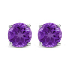 14K White Gold 5X5MM Round Purple Amethyst Solitaire Stud Earrings