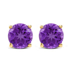 14K White Gold 5X5MM Round Purple Amethyst Solitaire Stud Earrings